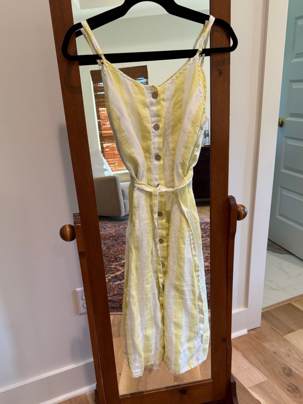 Yellow Stripe Linen-Blend Button-Front Sundress